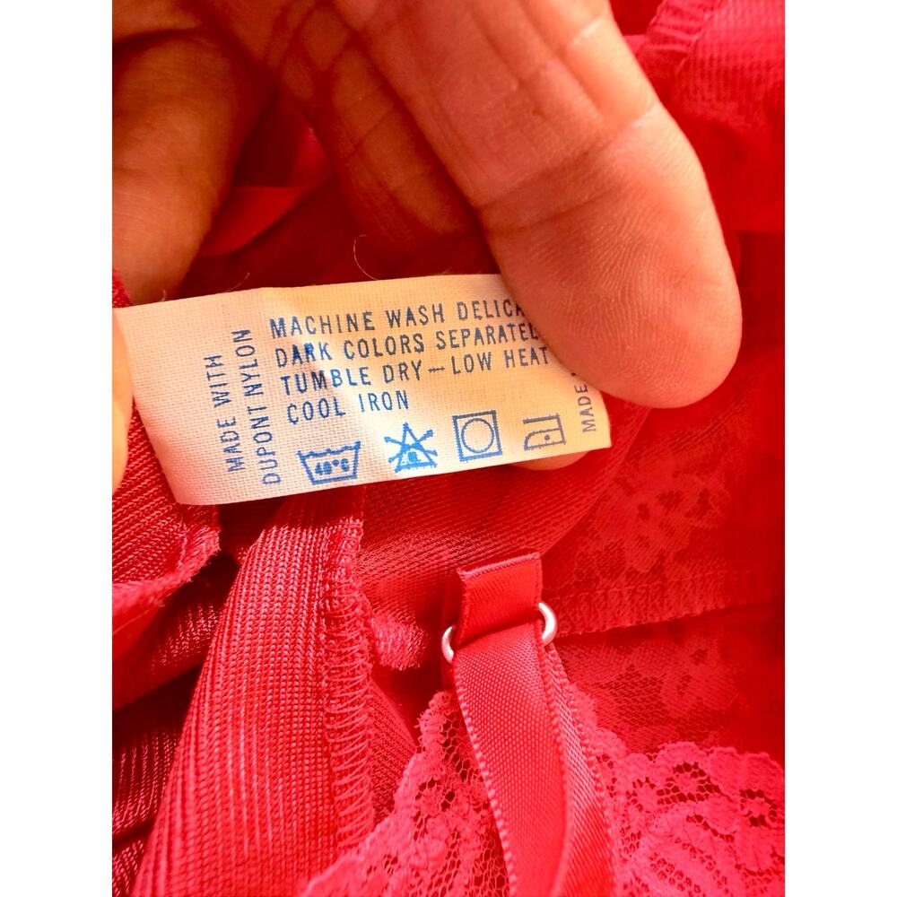 Rare Vanity Fair Red Nylon Antron Slip Dress Sz 34L Vintage Lingerie Lace Bodice - Picture 10 of 10